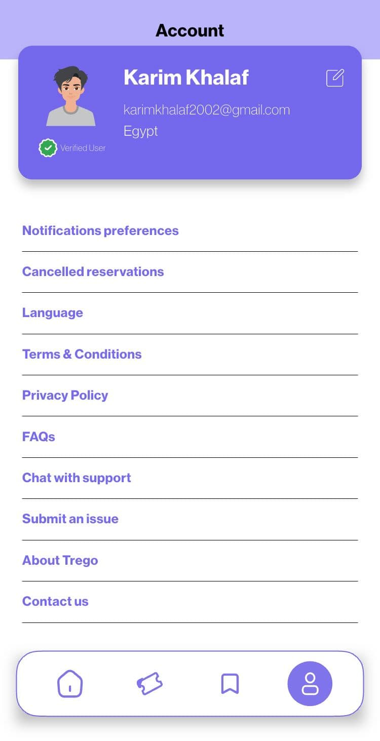 Trego trip search and booking results screen