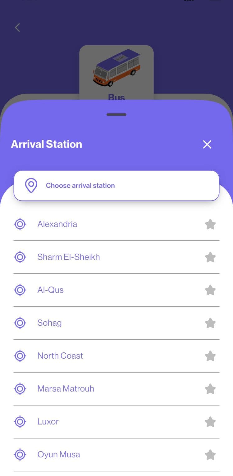Trego home screen with transport options and most popular destinations