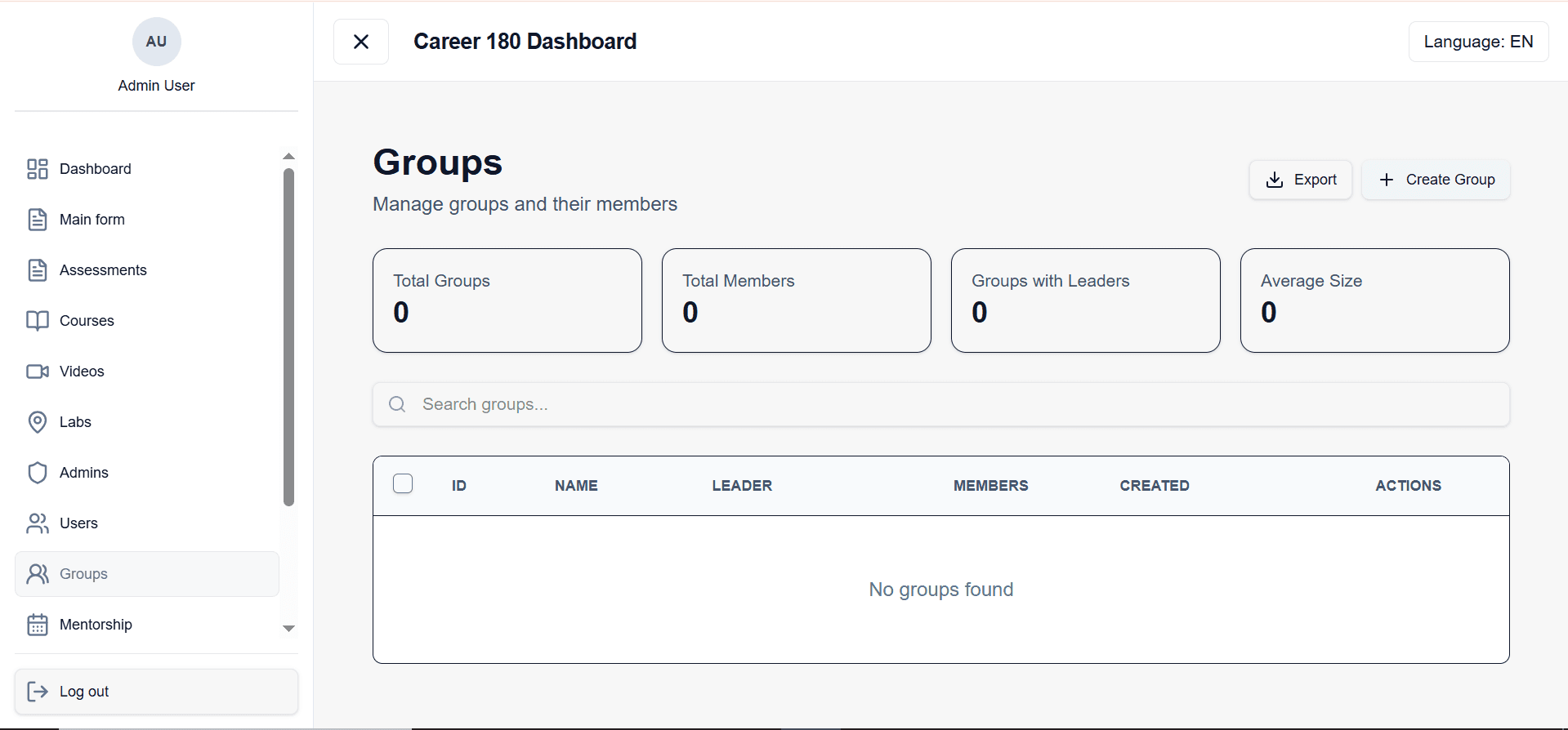 Career180 LMS assessments management interface